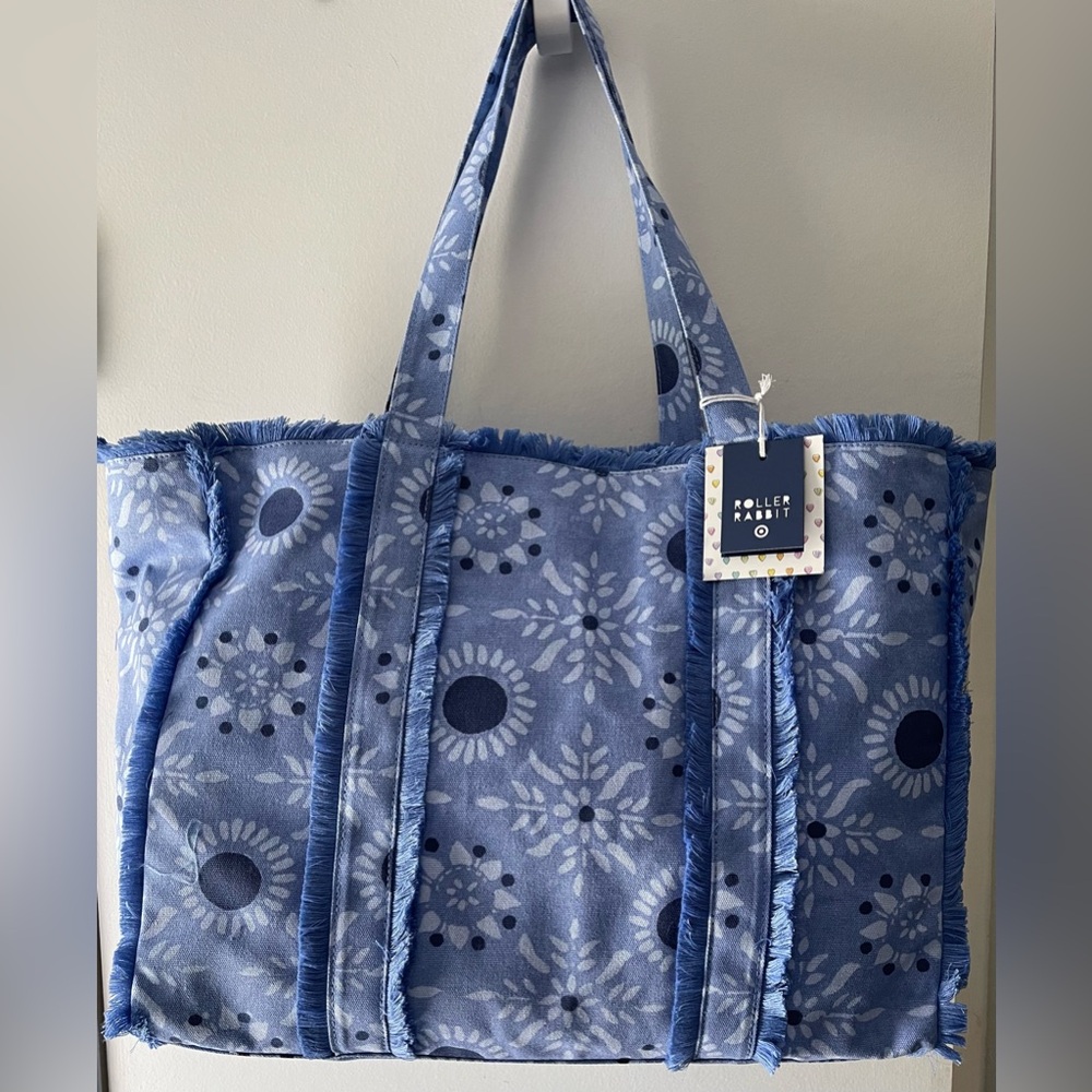 SOLD OUT! ROLLER RABBIT x TARGET-STAR  MEDALLION LARGE CANVAS TOTE BAG W/ FRINGE